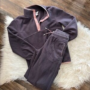 Athleta Girl Fleece Tracksuit Set Purple Pink Trim Joggers Pullover Size 12
